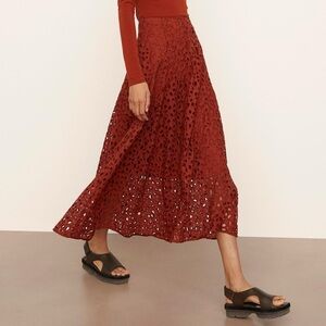 Vince Lace Paneled Slip Skirt Rust Cotton Midi A-Line Skirt Lined Women's Size 6